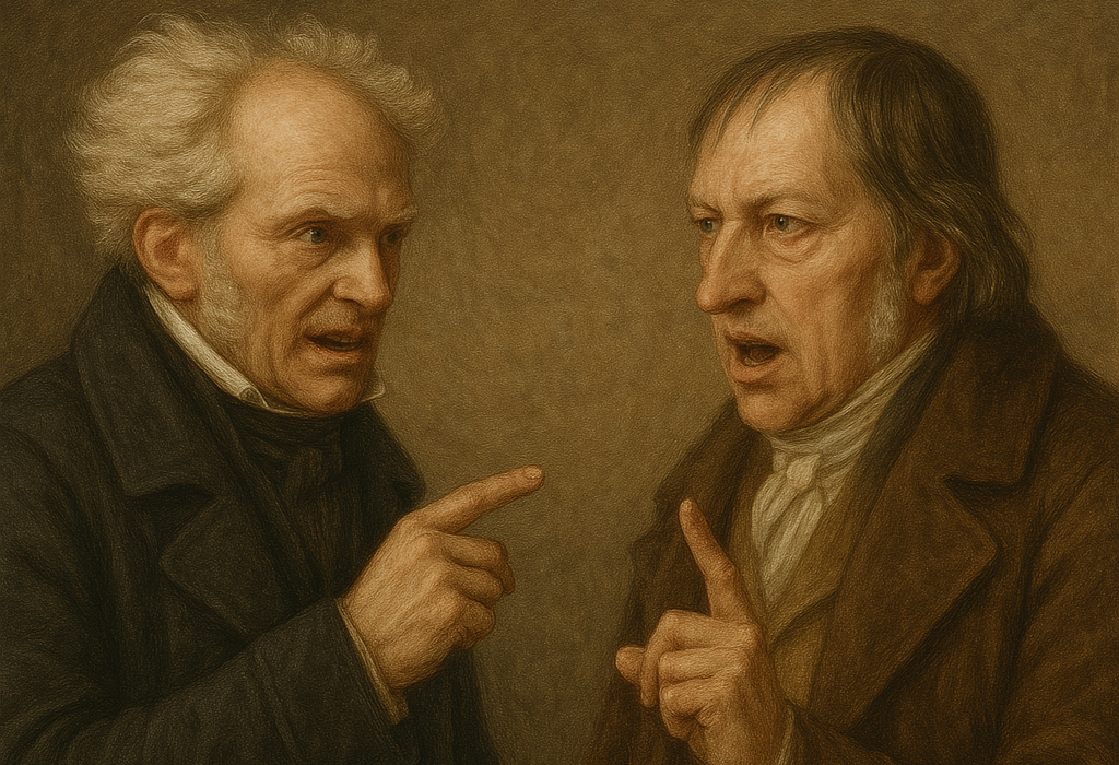 Arthur Schopenhauer: Biografía Completa del Filósofo del Pesimismo 3 Schopenhauer discutiendo con Georg Hegel